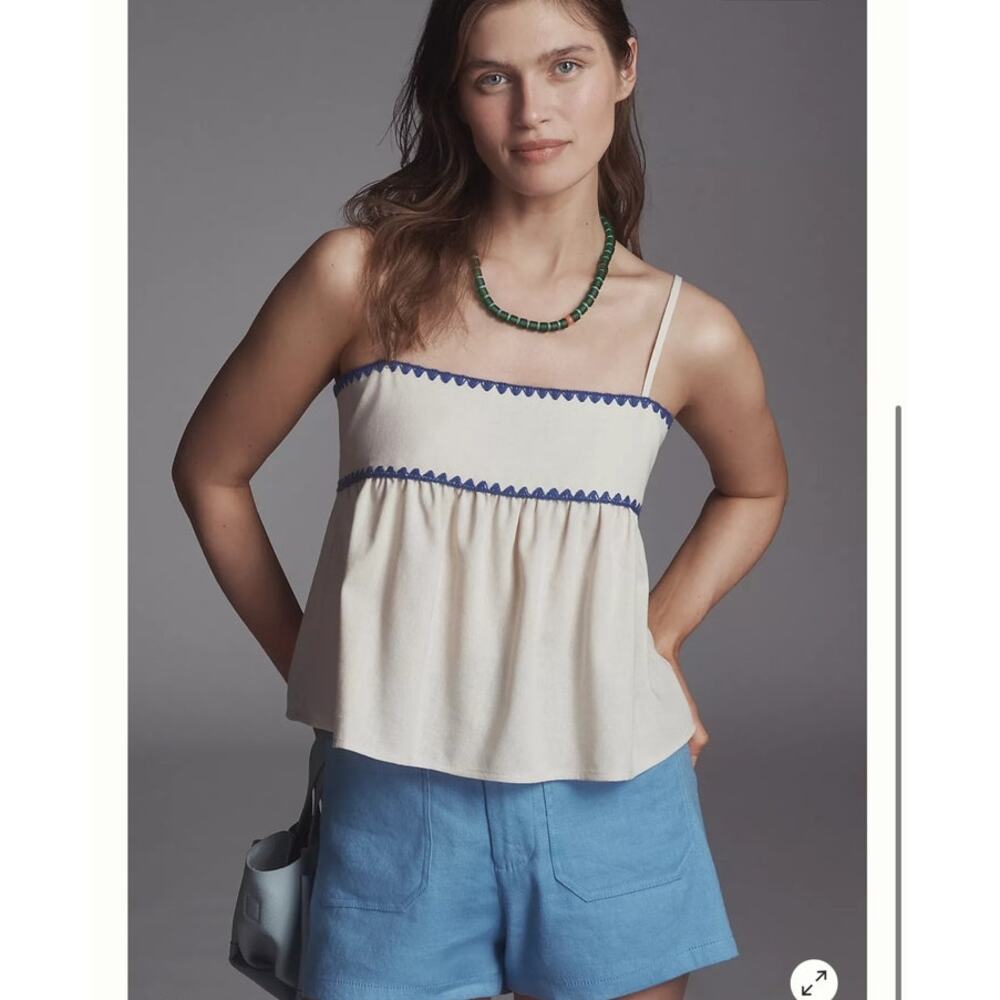 En Saison Donatella Tank Top in Natural Cobalt Linen Blend size Medium NWT